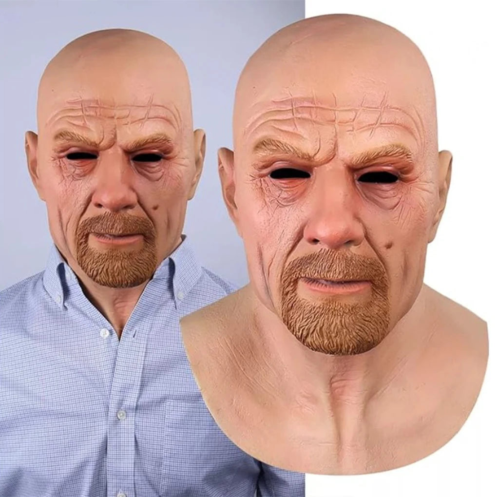 Scary Headgear Full Face Upper Body Party Prop Mr. White Adults 3D Simulation Latex Halloween Handsome Man Spoof Funny Mask