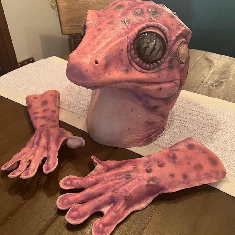 Animal Frog Lizard Latex Mask Gloves Cosplay Funny Reptile Alien Latex Helmet Halloween Carnival Party Costume Props Gifts