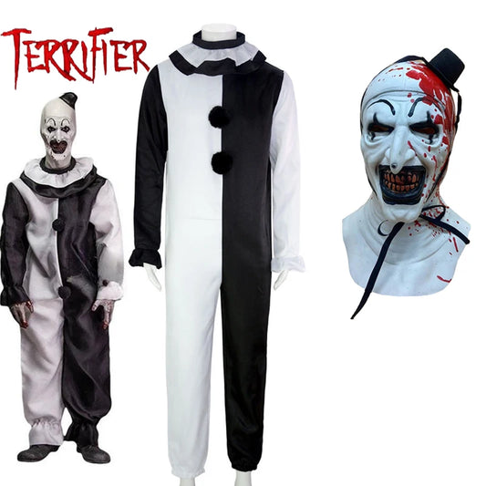 Art the Clown Cosplay Movie Terrifier 2 Art the Clown Cosplay Costume Jumpsuit Mask Halloween Costumes Mask for Men Women