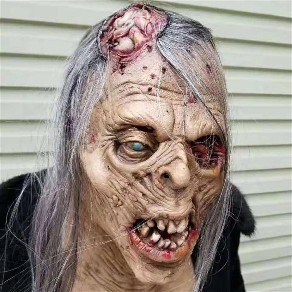 Halloween Scary Zombie Mask Realistic Old Man Mask Horror Walking Dead Female Zombie Full Head Mask Cosplay Horror Costume Props