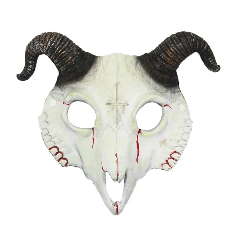 Demon Mask Halloween Masquerade Horror Sheep Skull Horn Head Mask Ram Horn Goat Skull Mask Halloween Party Cosplay Costume Decor