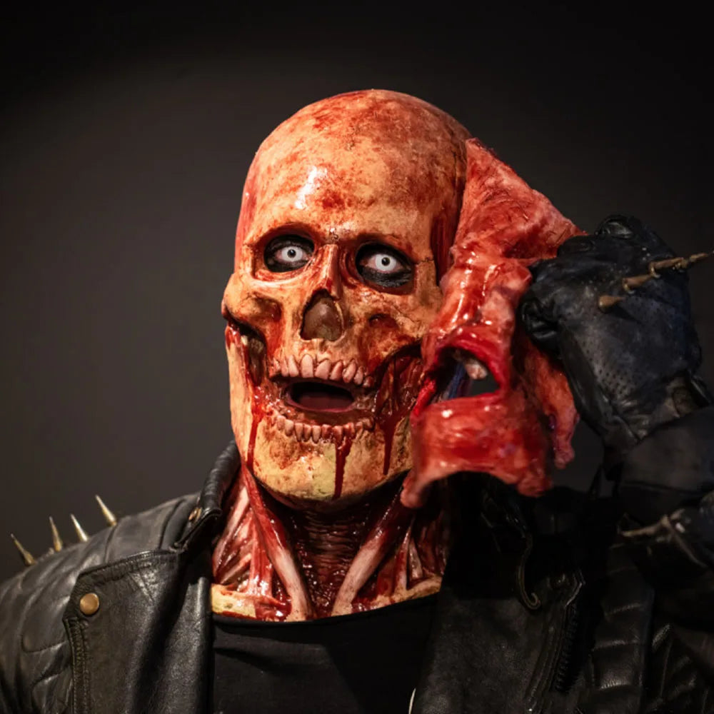 Halloween Scary Skull Joker Mask Cosplay Horror Moveable Mouth Double Layer Skeleton Clown Killer Latex Helmet Party Prop