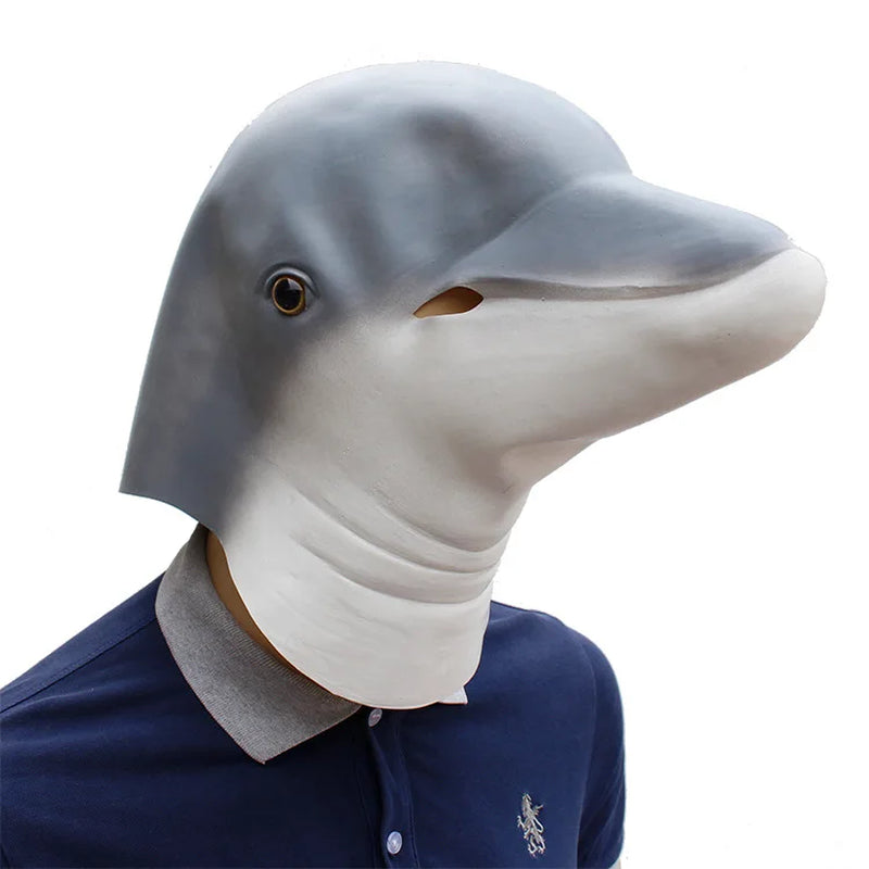 Dolphin Fish Head Mask Latex Fancy Party Cosplay Animal Full Face Mask Halloween Christmas Birthday Masquerade Prop Costumes