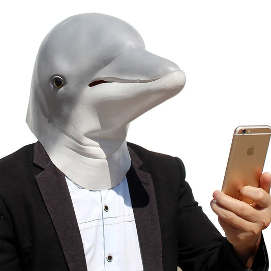 Dolphin Fish Head Mask Latex Fancy Party Cosplay Animal Full Face Mask Halloween Christmas Birthday Masquerade Prop Costumes