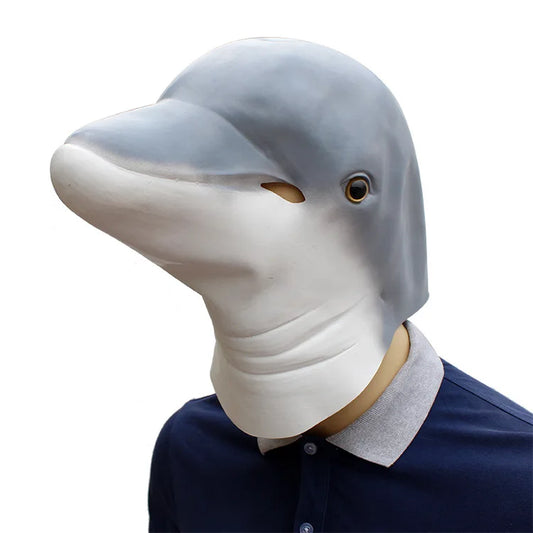 Dolphin Fish Head Mask Latex Fancy Party Cosplay Animal Full Face Mask Halloween Christmas Birthday Masquerade Prop Costumes