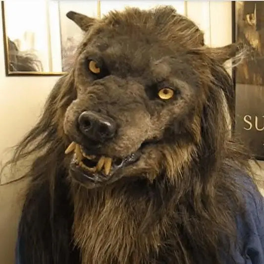 Animal Latex Simulates a Wolf-Headed Mask with Brown Hair for Halloween Mask