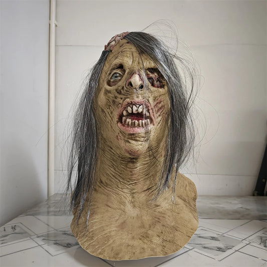 Halloween Scary Zombie Mask Realistic Old Man Mask Horror Walking Dead Female Zombie Full Head Mask Cosplay Horror Costume Props